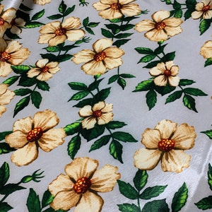 Gray Ivory Floral - Stretch Polyester Taffeta Fabric