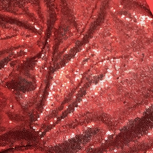 Scarlet Red SEQUIN Spangle Sewn on Mesh Fabric