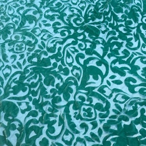 Teal Blue Scroll - Hand Dyed Burnout Silk Velvet