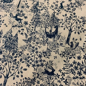 Woodland Forest Animals - White & Navy with Metallic - Kokka Japan Cotton Sheeting Fabric