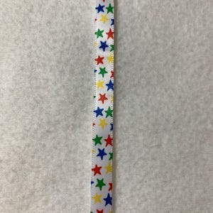 Vintage White with Multi Colored Stars Satin Ribbon 3/8&quot; wide - 3 Yards