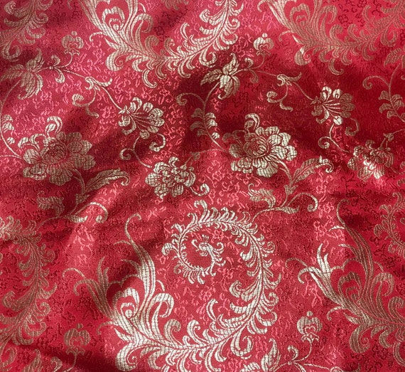 Faux Silk Brocade Fabric 57" Peach & White Roses Floral Faux Silk Brocade Fabric 57" Peach & White Roses Floral