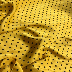 Hand Dyed Silk CHARMEUSE Fabric Mustard Yellow & Black Small Polka Dots