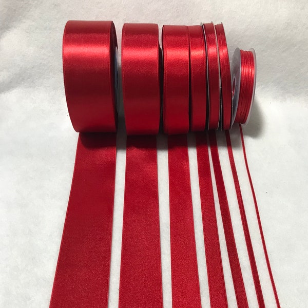 Scarlet Red Double Sided Satin Ribbon - Made in France (7 Widths to choose from)