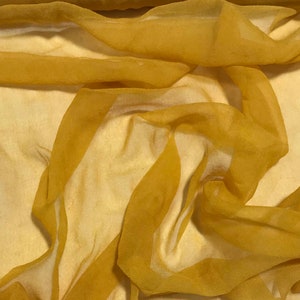 Tessuto chiffon di garza di seta tinto a mano color SENAPE MIELE