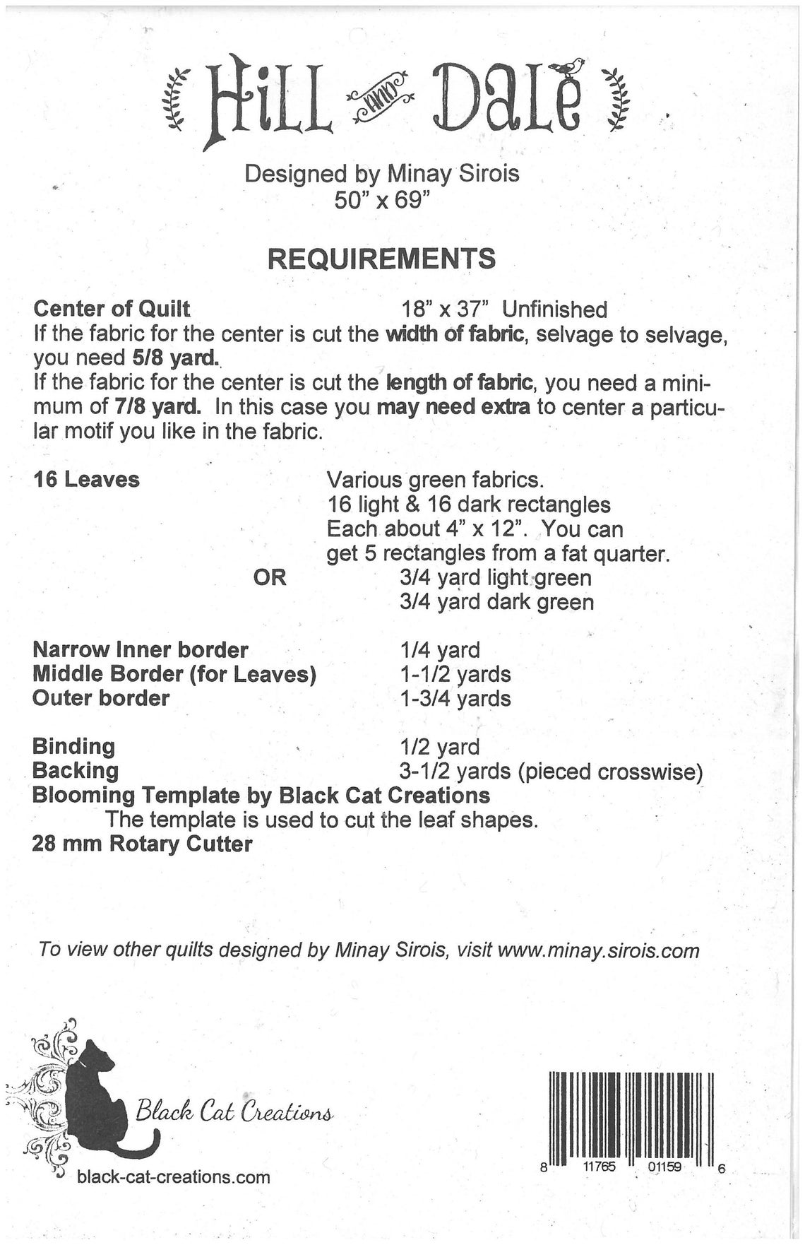 Hill and Dale Quilt Pattern black Cat Creations Etsy