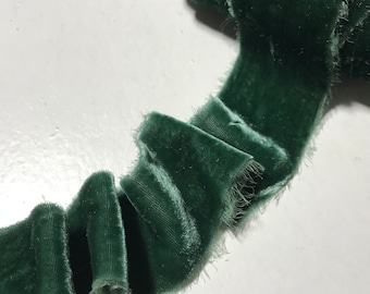 Hand Dyed Evergreen Silk Velvet Ribbon ( 4 Widths to choose from)