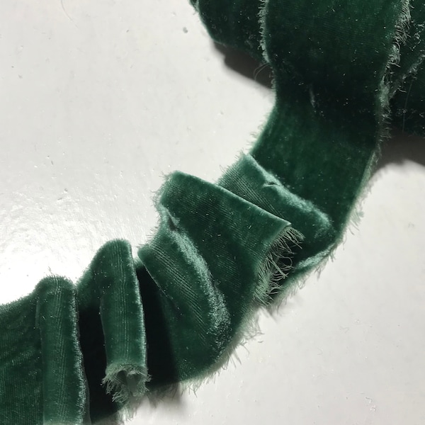 Hand Dyed Evergreen Silk Velvet Ribbon ( 4 Widths to choose from)