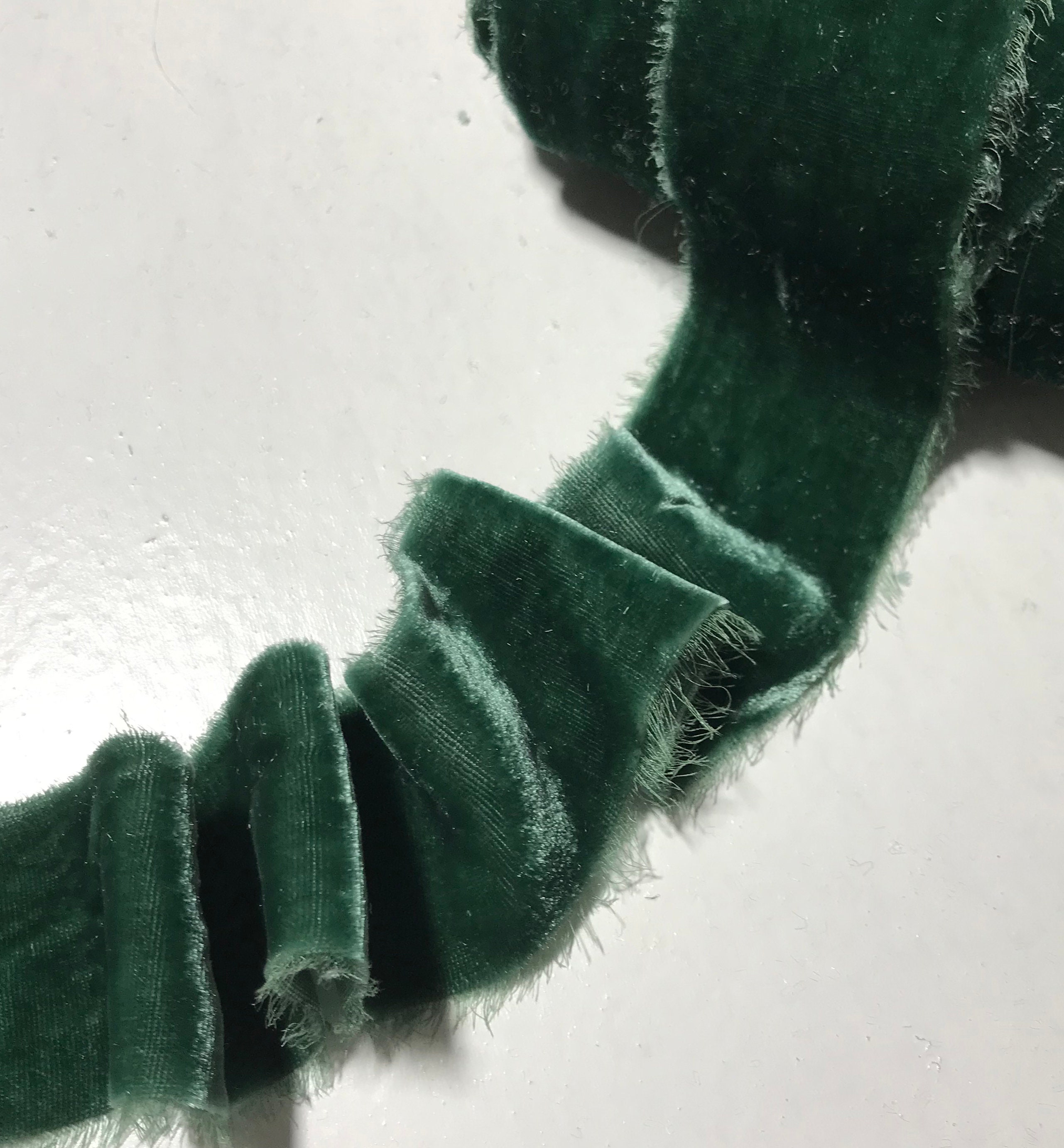 Hand Dyed Evergreen Silk Velvet Ribbon ( 4 Widths to choose from)