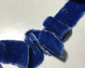 Hand Dyed Sapphire Blue Silk Velvet Ribbon ( 4 Widths to choose from)