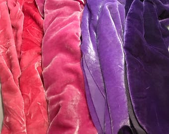 Pink & Purple Sample Set - Hand Dyed Silk Velvet Fabric - 1/4 Yard x 45" Each