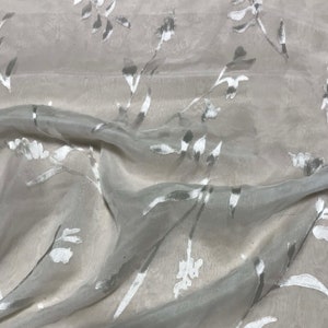 Burnout Devore Satin Fabric White Wispy Floral image 2