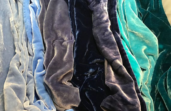 Hand Dyed Silk Velvet Fabric Big Blues Sample Set 9x22 Each