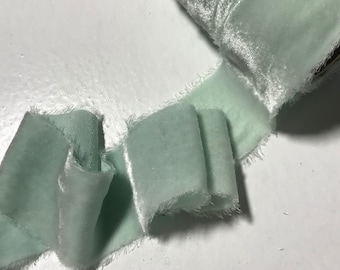Hand Dyed Seafoam Silk Velvet Ribbon ( 4 Widths to choose from)