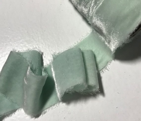 seafoam none - Hand Dyed Seafoam Silk Velvet Ribbon ( 4 Widths to choose from)