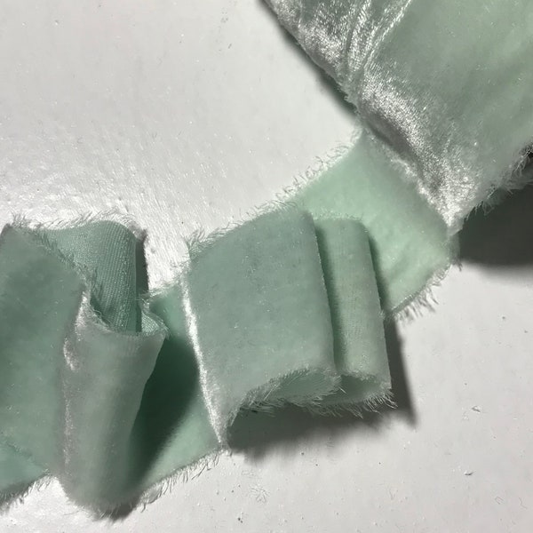 Hand Dyed Seafoam Silk Velvet Ribbon ( 4 Widths to choose from)