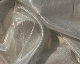 Silver on White Metallic Silk Lame Chiffon Fabric