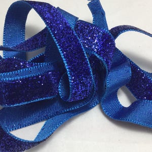French VELVET Ribbon Lurex Metallic ROYAL BLUE by the yard 13mm 1/2 inch