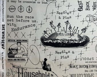 Katoenstof She Who Sews Grey Vintage van J Wecker Frisch Riley Blake