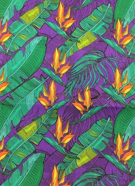 purple cotton fabric - Bird of Paradise on Purple - Poly/Cotton Broadcloth Fabric