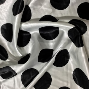 Black on White Polka Dots - Faux Silk Charmeuse Satin Fabric