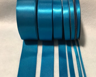 Turquoise Double Sided Satin Ribbon - Made in France (6 Widths to choose from)