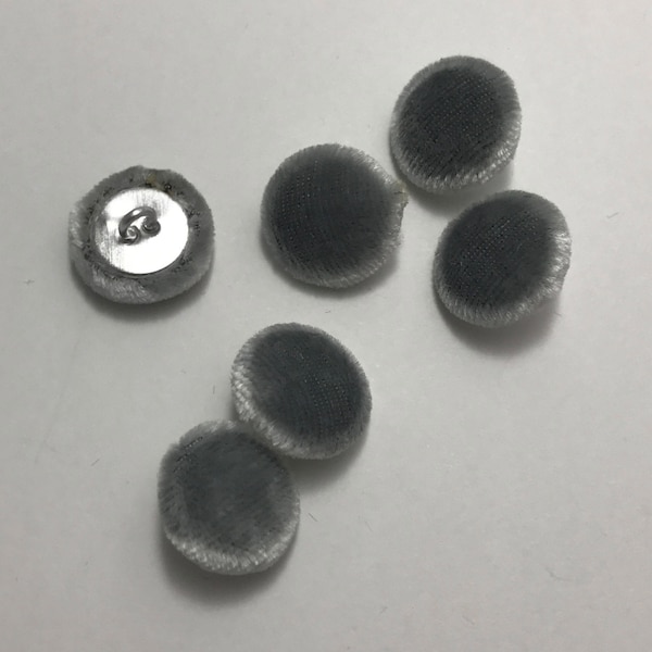 Pewter Gray SILK VELVET Fabric Buttons - Hand Made Buttons - set of 6 - 5/8"
