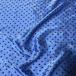 Hand Dyed Silk CHARMEUSE Fabric Periwinkle Blue & Black Small Polka Dots