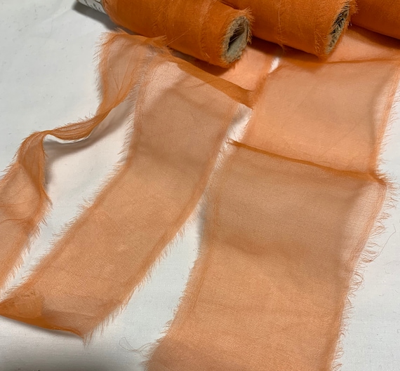 orange none - Persimmon Orange Hand Dyed 100% Silk Sheer Organza Ribbon ( 4 Widths to choose from)