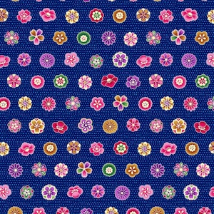 Modern Japanese Style Royal Blue Asian Inspired Floral - Cosmo Japan Cotton Dobby Fabric