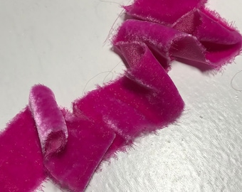 Hand Dyed Magenta Pink Silk Velvet Ribbon ( 4 Widths to choose from)