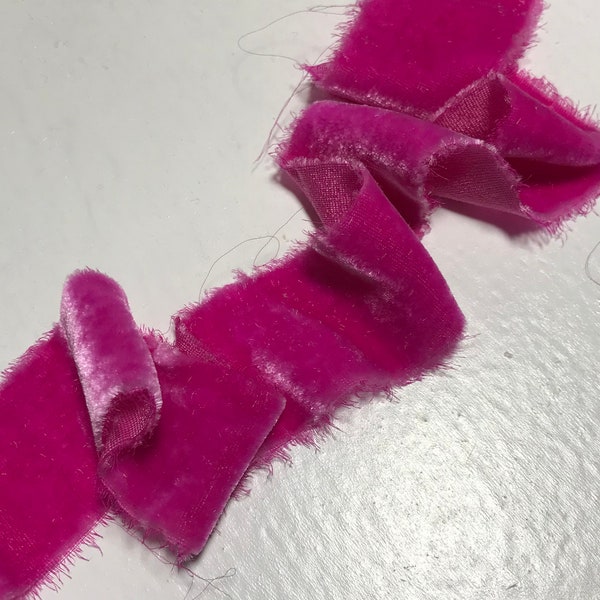 Ruban de velours de soie rose magenta teint à la main (4 largeurs au choix)