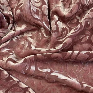ANTIQUE MAUVE SCROLL - Hand Dyed Burnout Silk Velvet