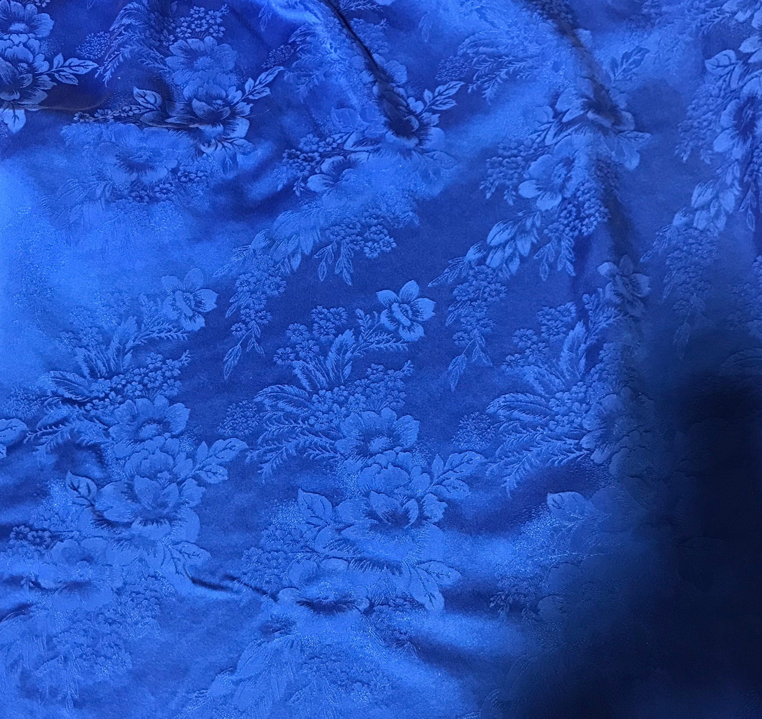 Hand Dyed Sapphire Blue Floral Silk Jacquard Fabric Etsy