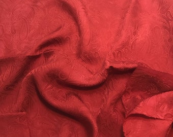 Hand Dyed Scarlet Red PAISLEY - Silk Jacquard Fabric