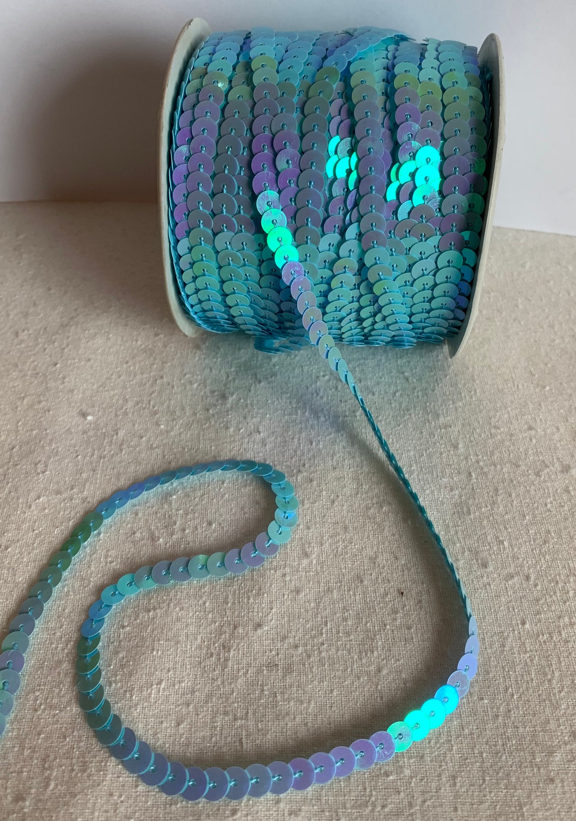 Iridescent Aqua Blue Sequin Ribbon 1/4 Wide 5 Yards | Etsy