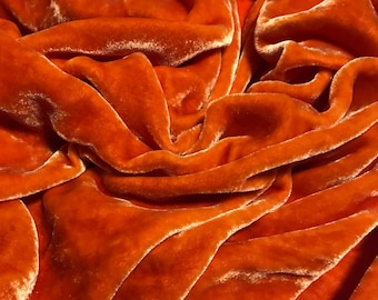 GOLDEN ORANGE Hand Dyed Silk Velvet Fabric