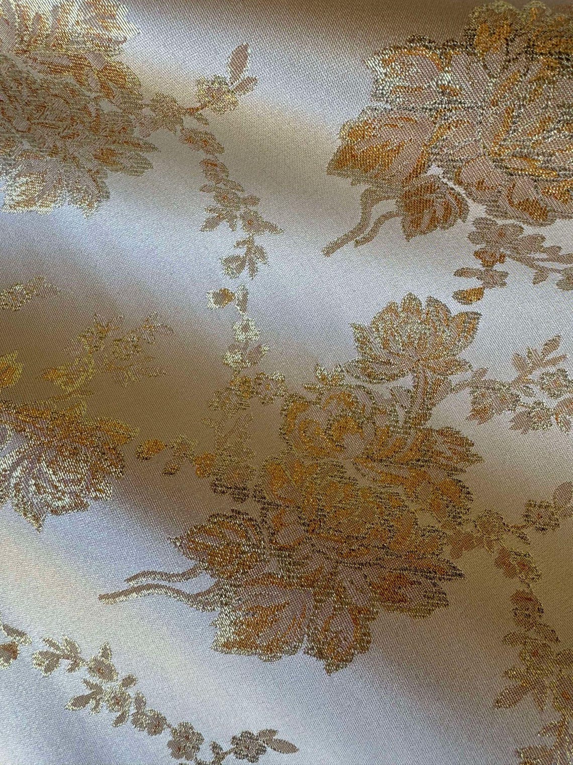 Cream & Gold Roses Floral - Faux Silk Brocade Jacquard Fabric - Etsy
