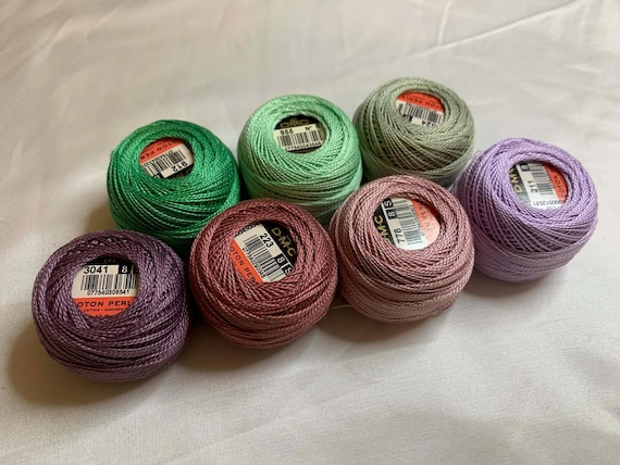 lavender none - lot of 7 DMC 116 8 Perle Cotton Thread Balls; Size 8 brand new lavender mauve mint #51-1