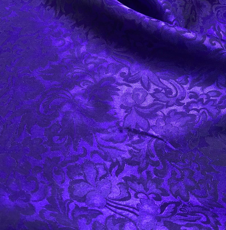 Silk Jacquard Fabric Royal Purple Baroque Scroll