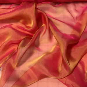 Golden Coral - Iridescent Silk Chiffon Fabric