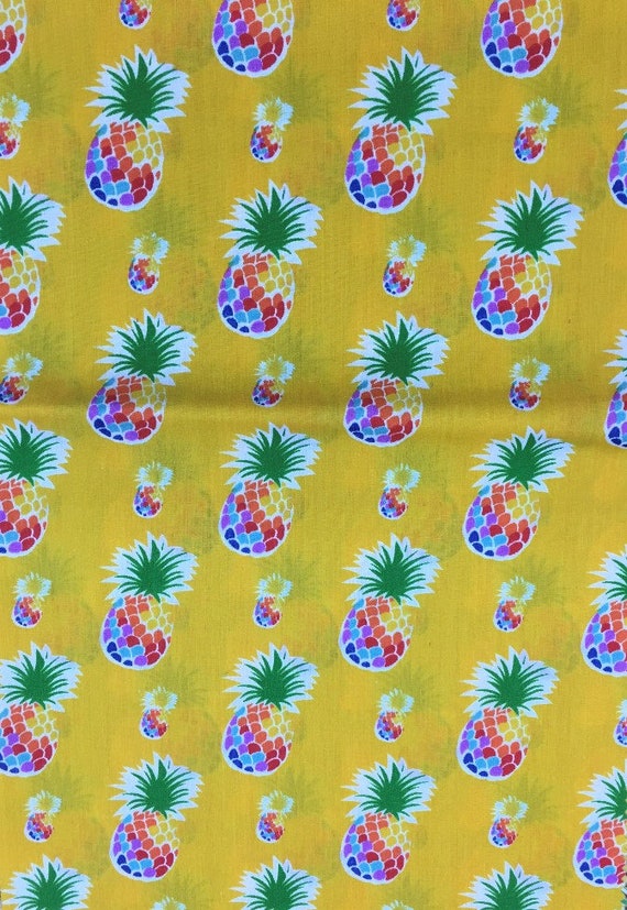 yellow cotton fabric - Pineapples on Yellow - Poly/Cotton Broadcloth Fabric