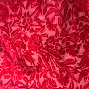 CHERRY RED Floral Burnout Hand Dyed Silk Velvet Fabric