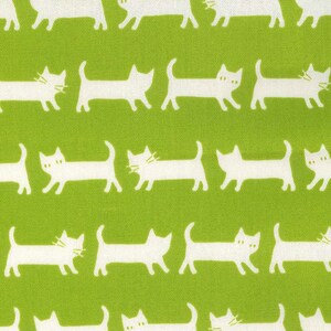 White Cats on Lime Green - EESCO Cotton Oxford Fabric