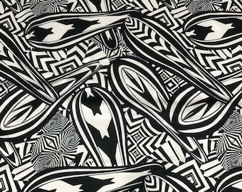 White with Black Geometric - Silk Charmeuse Fabric