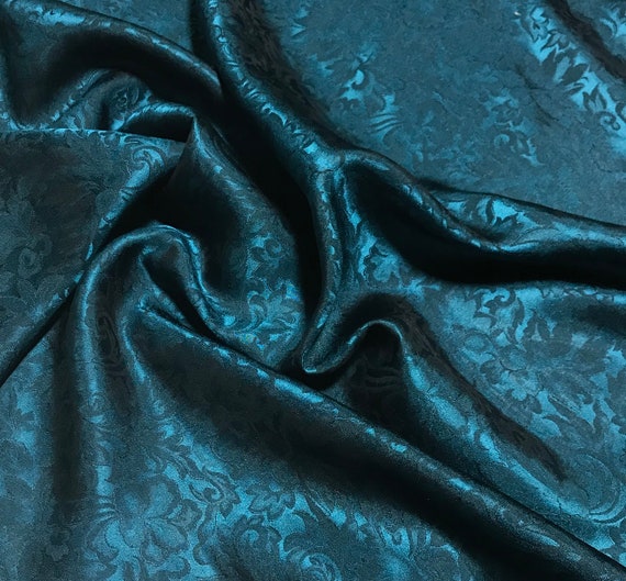 Silk Jacquard Fabric Emerald Green Baroque Scroll