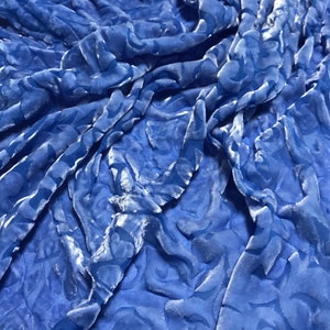 Periwinkle Blue Scroll - Hand Dyed Burnout Silk Velvet