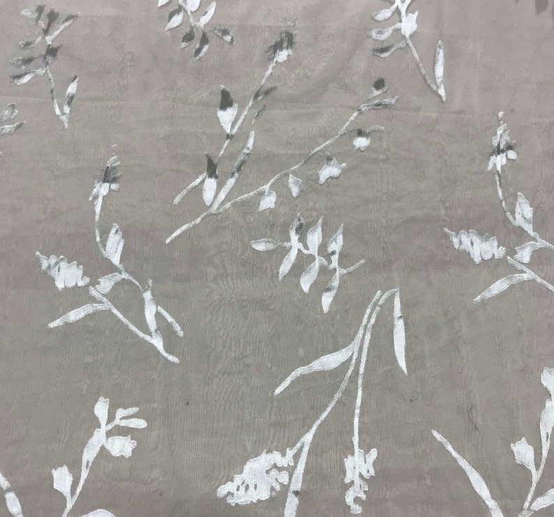 Burnout Devore Satin Fabric White Wispy Floral image 1