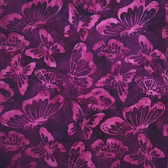 plum cotton fabric - Metamorphosis - Plum Ross Butterflies - Batik by Mirah Cotton Fabric