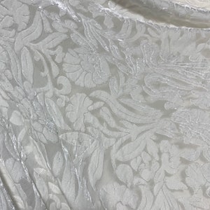White FLORAL Burnout Silk Velvet Fabric